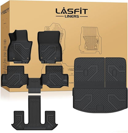 LASFIT Floor Mats & Backrest Mats & Cargo Mats for Mazda CX-90/CX-90 PHEV 2025 2024 7 Seats with 2nd Row Bucket Seats, All Weather TPE Custom Fit Floor Liners for CX-90/CX-90 PHEV Car Mats