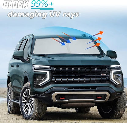 ROCCS Windshield Sunshade UV Ray Reflector Compatible with Chevy Tahoe GMC Yukon 2021-2025 Front Window Sun Shade Shield Cover Foldable Reflective Sun Visor