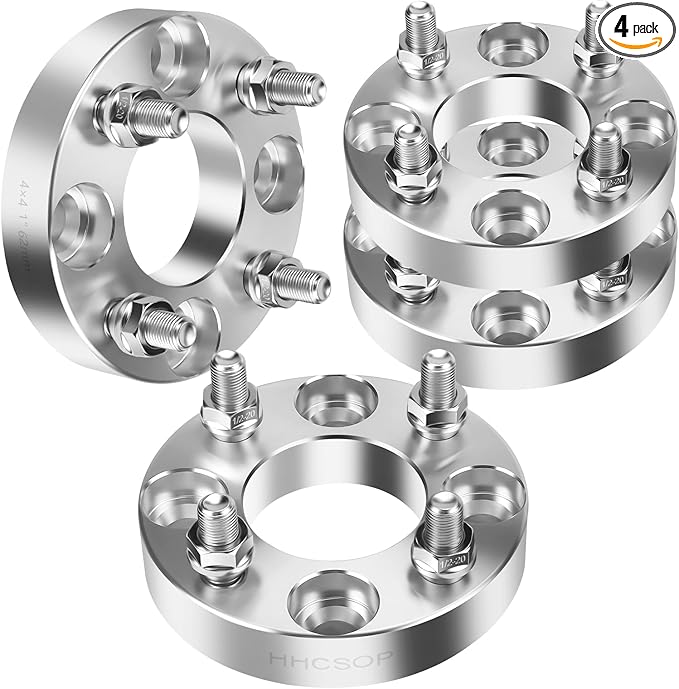 HHCSOP 4x4 Golf Cart Wheel Spacers, 1 inch ATV Wheel Adapters for EZ GO EZGO Club Car, 4PCS 4x101.6mm Wheel Spacer Hub Bore 62mm with 1/2" x20 Studs - Silver