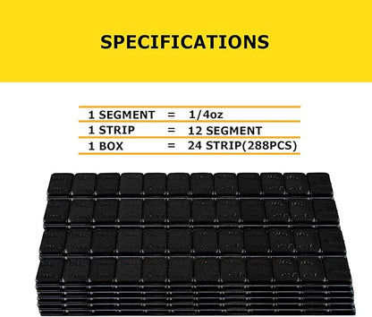 YIZBAP Wheel Weights Black 1/4oz, 72 oz/Box, 288pcs, with Strong Black Adhesive. 0.25 Ounce Stick on Wheel Weights for Cars, Trucks, SUVs, Motorcycle and Others