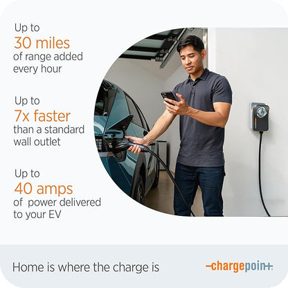 ChargePoint HomeFlex Level 2 EV Charger J1772, NEMA 14-50 Plug for Electric Car - Fast Smart Battery Power Charging at Home for Electric Automobile Vehicles