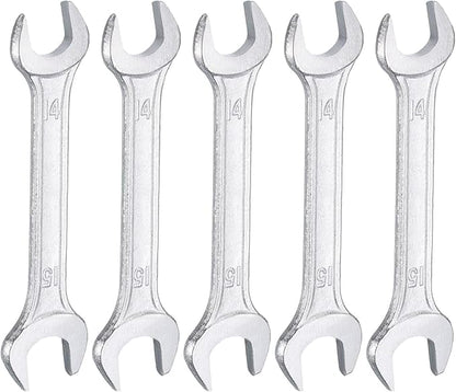 HARFINGTON 5pcs Double Open End Wrench 14mm x 15mm Metric 15 Degree Offset Angle Small Flat Head Wrench Galvanizing Open Ended Spanner for Automotive Repair Furniture Assembly