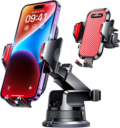 VANMASS [Pro Version] Universal Car Phone Mount [Super Suction Cup] Dashboard Phone Holder, Handsfree Windshield Dash Vent Phone Holder Car, Compatible for iPhone 16 15 14 13 Samsung LG & Truck,Red