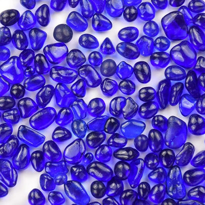 1 Lb (460 g) Deep-Blue Sea Glass Stones Irregular Rainbow Glass Pebble Decorative Rock Quartz Tumbled Gemstone Chips for Aquarium Decoration/Vase Filler/Jewelry Making/Handwork Craft/Gems Display