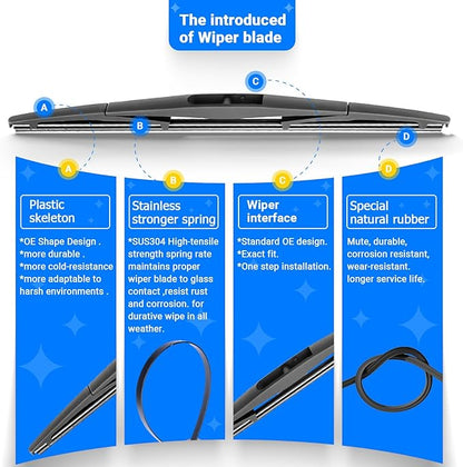 Windshield Wiper Blades Replacement for Jeep Wrangler JL 2018 2019 2020 2021 2022 2023 Original Factory Quality Front Rear Wipers Blade Set for My Car - 16" 16" 12" (Pack of 3)