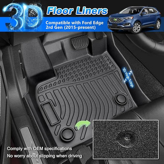 Cartist Custom Fit for Floor Mats Ford Edge 2015-2024 & Ford Edge ST 2019-2024 & Lincoln Nautilus 2019-2024 All Weather Floor Liner 1st & 2nd Row Carpet Protecttion 3D TPE Waterproof