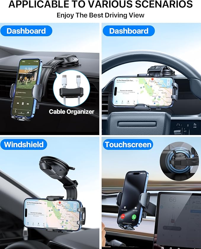 YRU [2025 Ultimate Car Phone Holder Mount [Bendable & Adjustable Aluminum Arm] Cell Phone Holder for Car Dashboard Windshield Phone Stand for iPhone16 15 14 Pro Max Samsung Pickup Truck, Dark Blue