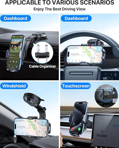 YRU [2025 Ultimate Car Phone Holder Mount [Bendable & Adjustable Aluminum Arm] Cell Phone Holder for Car Dashboard Windshield Phone Stand for iPhone16 15 14 Pro Max Samsung Pickup Truck, Dark Blue