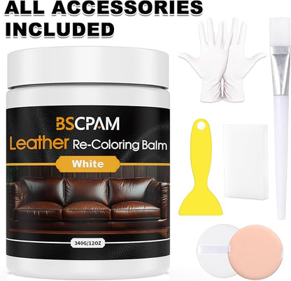 White Leather Recoloring Balm, 12oz Leather Color Restorer for Couches, Leather Repair Kit for Furniture, Leather Dye for Leather Fade, Leather Repair Restore car seat