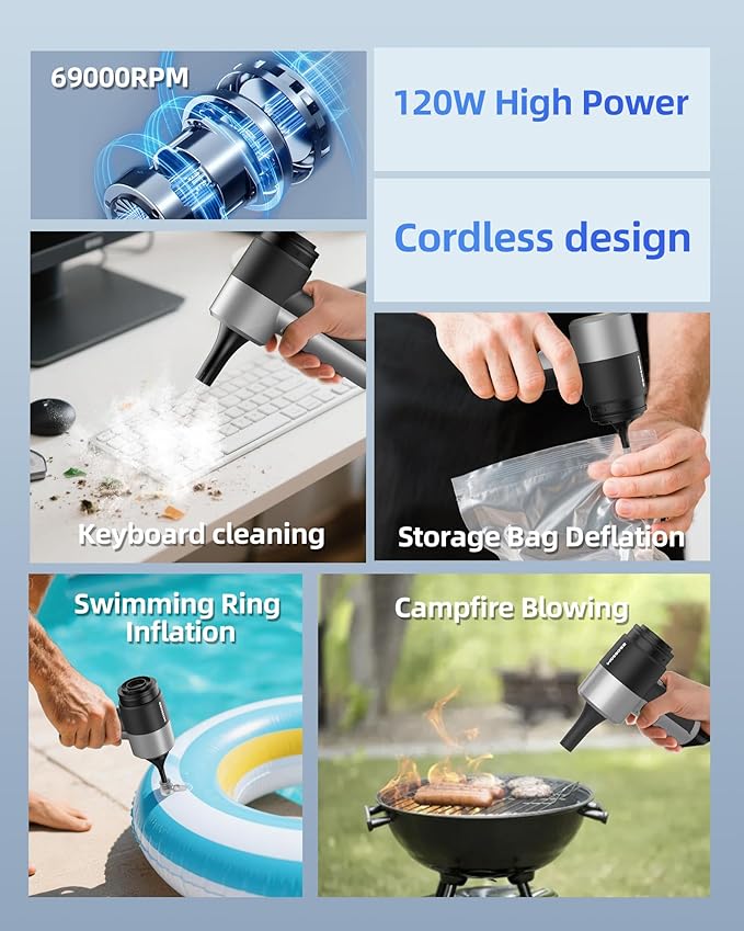 Mini Car Vacuum with 17000Pa High Power Suction,Portable Handheld Vacuum Blow & Suction,4 in 1 Cordless Small Vacuum Cleaner for Car,Home,Office,PC.Air Duster for Quick Cleaning of Small Areas