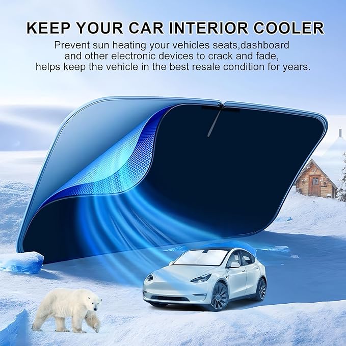 T TGBROS Windshield Sun Shade for Volkswagen Atlas 2018-2024 2025 Front Window Sun Shade Foldable Sun Shield Sun Visor Cover Block Heat and Sun Protection