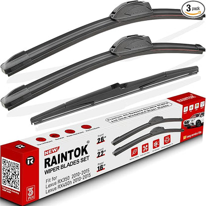 Windshield Wiper Blades Replacement for 2010-2015 Lexus RX350 RX450h RX 350 450h Original Factory Quality Front Rear Wipers Blade Set for My Car - 26" 22" 16" (Pack of 3)