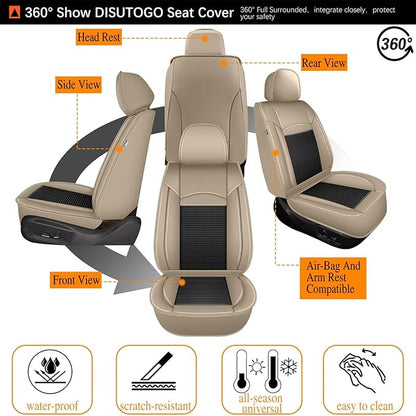 2 Front Seat Covers Fit for Toyota Camry 2012-2023 2024 2025: Car Seat Covers Leather Waterproof Ice Silk Breathable Car Seat Cushion Protector (2 Seats, Black & Beige)