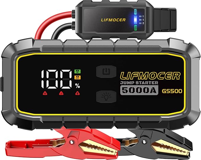 GS500 Car Jump Starter - 5000A Car Battery Jump Starter for Up to All Gas and 10.0L Diesel Engines, 12V Portable Jump Box with Storage Case USB Quick Charge, and LCD Display