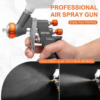 REFINE Air Spray Gun, Auto Paint Gun with 1.4/1.8/2.0mm Nozzle, Professional Automotive Spray Gun, Air Compressor Auto Body Paint Sprayer for Cars, House, Furniture Painting with Air Pressure Gauge