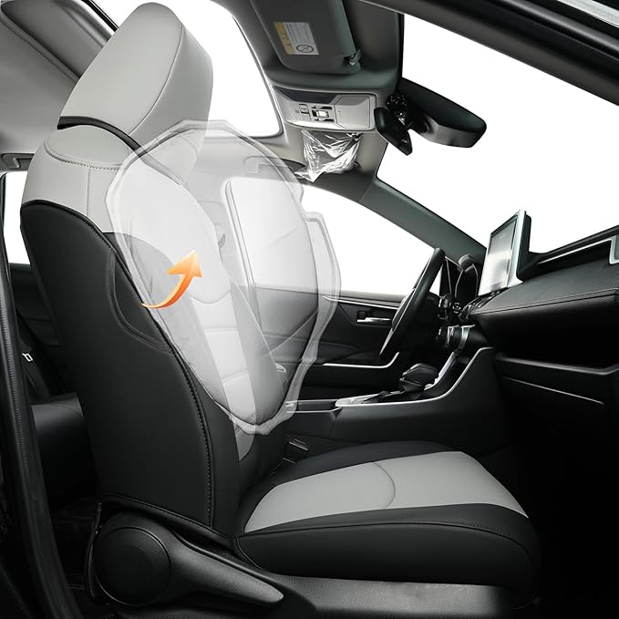 RISINGSTAR Rav4 Hybrid Seat Covers, fit 2019-2025 Toyota Rav4 Hybrid LE,XLE,Woodland Edition,XLE Premium,Limited, Not for XSE/SE/Plug-in(Black&Gray)