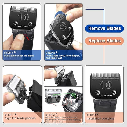 10 Blades Dog Grooming Blades Compatible with Andis/Oster A5/Wahl KM-10 Series Dog Clippers,Detachable Clipper Replacement Blade,Black (6PCS Black-#10+30+3FC+4FC+5FC+7FC)