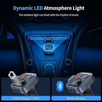 UNBREAKcable Bluetooth 5.3 FM Transmitter for Car, [PD 20W + QC 3.0] [Stronger Microphone & HiFi Bass Sound] Cigarette Lighter Radio Music Adapter Charger, Supports Hands-Free Siri Google Assistant