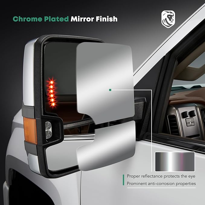 YHTAUTO Power Adjusted Heated Towing Mirrors Fit Toyota 07-21 Tundra, 08-17 Sequoia, Arrow & Turn Signal & Backup Running Light, w/Blind Spot Detection, Telescoping Driver Passenger Side Car Mirrors