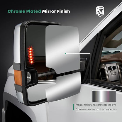 YHTAUTO Power Adjusted Heated Towing Mirrors Fit Toyota 07-21 Tundra, 08-17 Sequoia, Arrow & Turn Signal & Backup Running Light, w/Blind Spot Detection, Telescoping Driver Passenger Side Car Mirrors