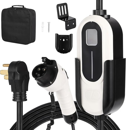 Level 2 EV Charger, 32A 240V Voltage, NEMA 14-50 Plug, 25ft Cable, Adjustable Current/Delay Timer, SAE J1772 Listed Portable Electric Car Charger for Indoor/Outdoor Use