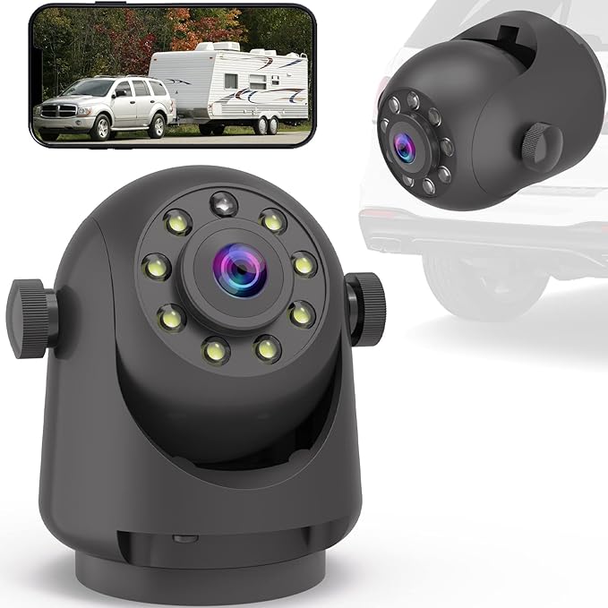 Wireless Magnetic Backup Camera for Trailers/RV/Camper - WiFi Rechargeable HD Night Vision, No Wiring/Drilling, Easy Hitch Alignment, Compatible with iPhone/Android/iPad (Gooseneck/Fifth Wheel)