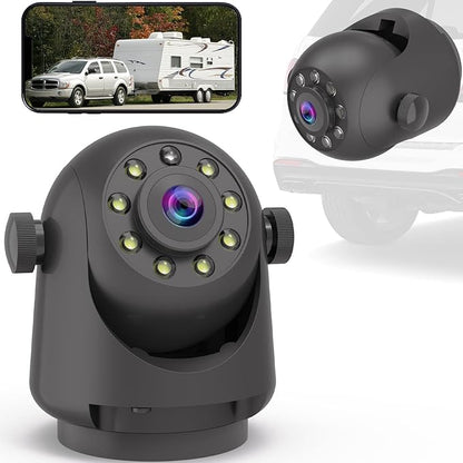 Wireless Magnetic Backup Camera for Trailers/RV/Camper - WiFi Rechargeable HD Night Vision, No Wiring/Drilling, Easy Hitch Alignment, Compatible with iPhone/Android/iPad (Gooseneck/Fifth Wheel)
