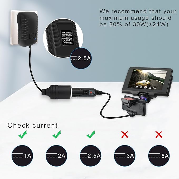 inShareplus 12V 2.5A 30W AC to DC Converter, 12 Volt Car Cigarette Lighter Adapter to Wall Outlet, 110V to 12V Power Supply for Car Devices (MP3, Fan, Dash Cam), 2 Pack