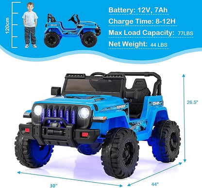 INFANS Kids Ride on Car Truck with 2.4G Remote Control, 12V Battery Powered Electric Cars for Kids w/3 Speeds, Battery Display, LED Lights, Safety Belt, Music & Horn, Bluetooth/FM/USB (Blue)
