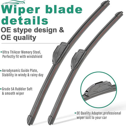 24" 21" 14" Windshield Wiper Blades Replacement for Honda Pilot 2003 2004 2005 2006 2007 2008 Premium All Weather Front Rear Wipers Set - OEM Quality (Pack of 3)
