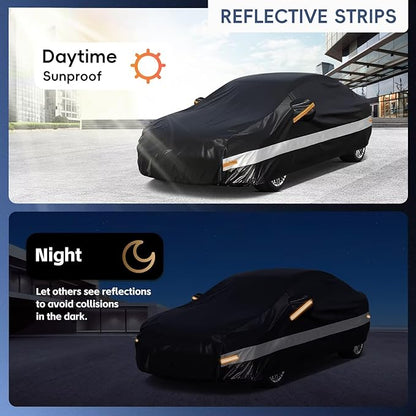 10 Layers Car Cover Custom Fit for BMW 3 Series 320i 328i 330i 335i M340i (2013-2025), Waterproof All Weather for Automobiles, Outdoor Full Cover Sun Dust Rain Protection with Cotton. Black