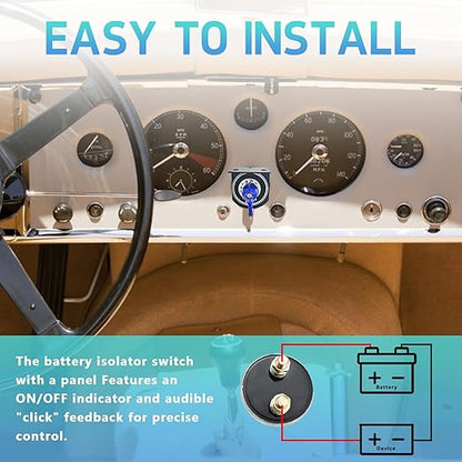 High Current Battery Disconnect Switch 200A,12-48V Battery Power Cut Off Isolator Switch with Face Plate for Car Yacht ATV RV Truck(Blue)