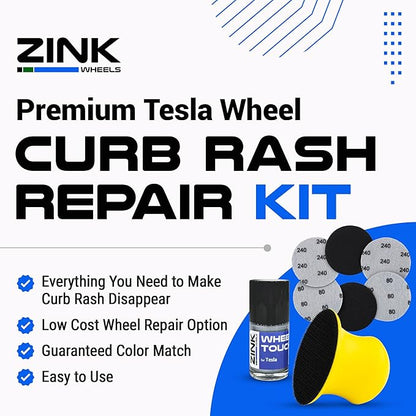 Premium Tesla Wheel Curb Rash Repair Kit for Model S 19-inch Silver Base Rims - DIY Kit with Color-matched Touch Up Paint - Made in USA