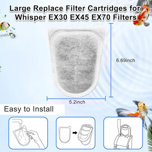 10 Pack Large Replace Filter Cartridge for Whisper EX Filter, Fish Tank Carbon Filter Cartridges for Aquarium, Compatible with Whisper EX30/EX45/EX70 Filters