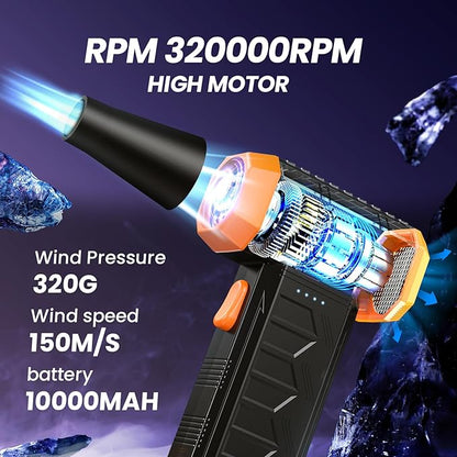 Electric Air Duster, 32,0000 RPM Compressed Air Duster & Blower, 7600mAh Rechargeable, 3-Speed LED Keyboard Cleaner for PC/Computer/Car, No Canned Air - Turbo Fan, Battery Powered