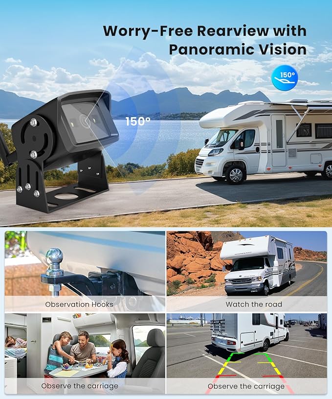 AUTO-VOX 7" HD Wireless Backup Camera for Furrion System: Easy Setup & Stable Signal Back Up Camera, Wide View Rear View Camera with Clear Night Vision, Split Screen Monitor for RV Camper Truck（2.5mm）