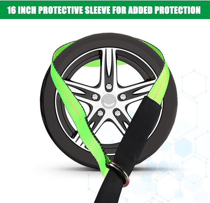8 Pack 2" X 8ft Tow Truck Straps Lasso Wheel Lift Straps Lasso Tow Strap with D Ring 11, 000 Lbs Break Strength Auto Tie Down Auto Hauler for Trailer Truck Tie(Green)