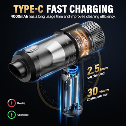 Handheld Car Vacuum Cleaner, 16000PA Car Vacuum Portable Cordless,4 in 1 Air Duster and Vacuum Cleaner with LED Light，Dual Filters, High Power Handheld Used for Home, Pet, Office