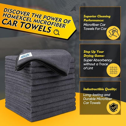 HOMEXCEL Grey Microfiber Cleaning Cloth 6 Pack, 12.5 x 12.5 inch Microfiber Towels for Cars, Ultra Absorbent Car Washing Cloth, Lint Free Streak Free Cleaning Rags for Car, Kitchen, and Window