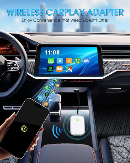 Wireless CarPlay Adapter - Fast & Stable Connection for Carplay Wireless Adapter Convert Factory Wired to Wireless CarPlay Dongle Plug & Play Car Play Fit for iPhone iOS 10+ (Silver)