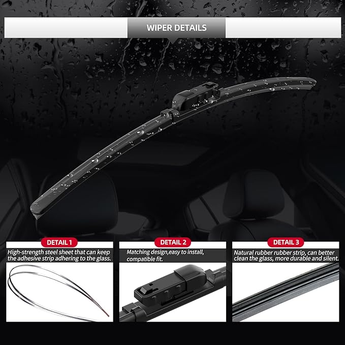 Front Windshield Wipers, 2-Piece Set for BMW 5 Series 530i 530e 540i M550i 2017 2018 2019 2020 2021 2022 2023 - Automotive Replacement Front Wiper Blades for Car Window