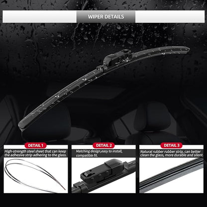 Front Windshield Wipers, 2-Piece Set for BMW 5 Series 530i 530e 540i M550i 2017 2018 2019 2020 2021 2022 2023 - Automotive Replacement Front Wiper Blades for Car Window