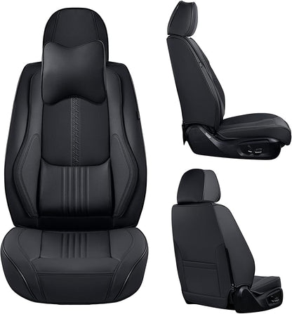 Front Seat Covers, 2 Pieces Universal Seat Covers for Cars, Waterproof Leather Auto Seat Protectors with Head Pillow, Car Seat Cushions Fit for Most Sedans SUV Pick-up Truck, Black