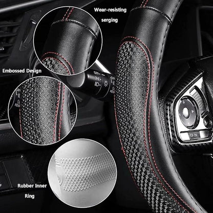 Leather - Car Steering Wheel Cover 15 inch Universal Fit Microfiber Steering Wheel Cover Anti-Slip, Soft, Breathable, Full Surround Car Wheel Cover (Red)