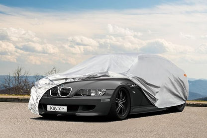 Kayme 6 Layers Car Cover Custom Fit for BMW Z3 (1997-2003) Waterproof All Weather for Automobiles, Outdoor Full Cover Rain Sun UV Protection.Silver