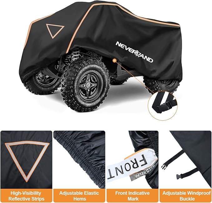 Neverland ATV Cover Waterproof Outdoor Heavy Duty ATV Covers Dustproof Anti-UV 4 Wheeler Cover All Weather Protection Four Wheeler Cover for Polaris Yamaha Suzuki Honda (Black XLarge)