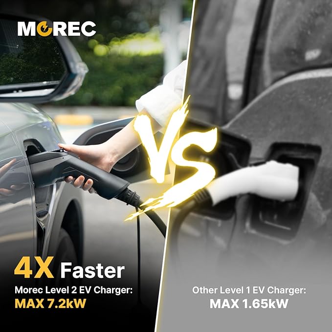 Level 2 EV Charger ETL Certified, 30A 7.2KW Home Charging Station, Plug-in NEMA 10-30, Portable EV Charger with 25FT Cable for SAE J1772 Cars