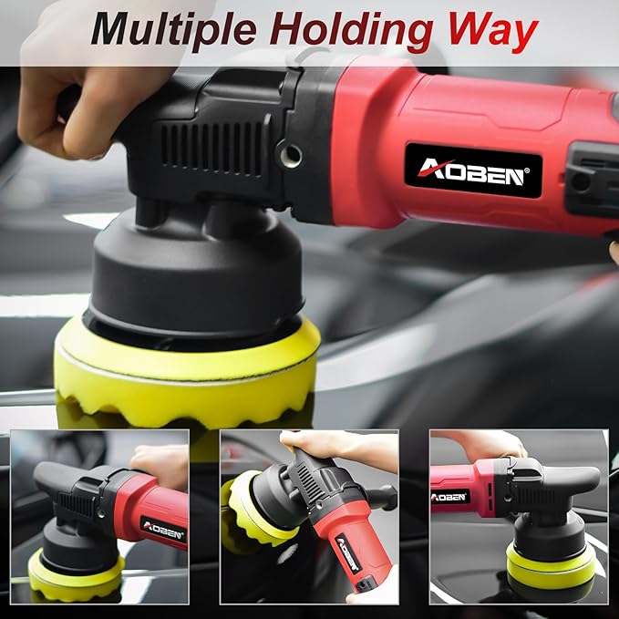 AOBEN Buffer Polisher,5 inch DA Car Polisher,Long Orbit 16mm Random Buffer Polisher kit with 6 Variable Speed 1000-5500rpm,Detachable Handle,7 Buffing Pads for Car detailing Polishing and Waxing