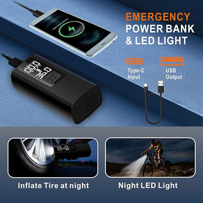Tire Inflator Portable Air Compressor, 150 PSI & 3X Faster Cordless Air Pump for Car Tires, with Tire Pressure Gauge, LCD Dual Screen, Automatic Stop and LED Light, Bike Pump, for Motorcycle, Ball