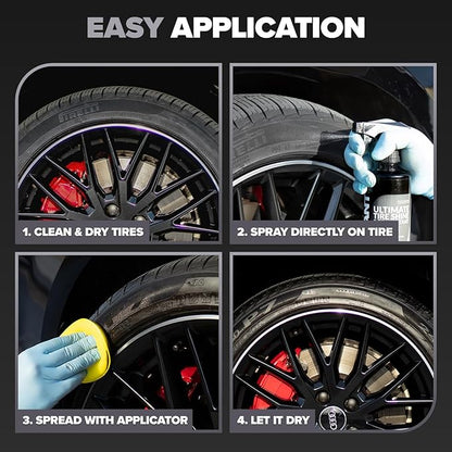 Carfidant Tire Shine Spray - Black Satin Finish - Premium Car Tire Dressing - Long Lasting - No Sling No Grease Formula with UV Protection - 18 fl. Oz with Applicator Pad